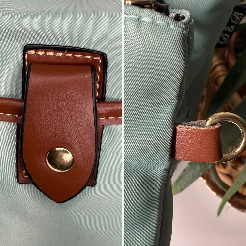 Dooney & Bourke Mint Nylon Shopper Tote + Pouch Leather Trim Stripe Lining - Picture 8 of 13